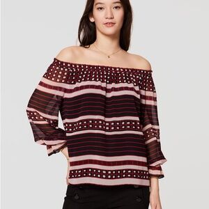 LOFT Off-Shoulder Geometric Striped Blouse - Black and Pink